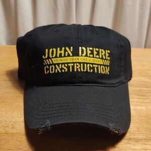 John Deere Black And Yellow Destructed Velcroback Hat - New